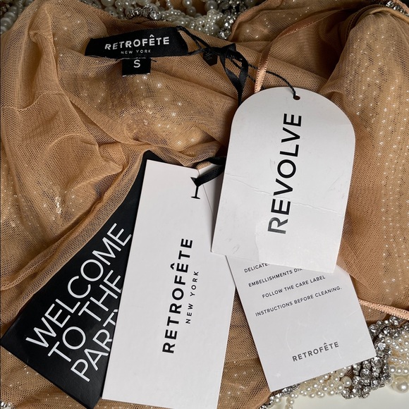 Retrofete Hollis Pearl Crystal Embellished Draped Sheer Mini Dress Size Small - Picture 10 of 11